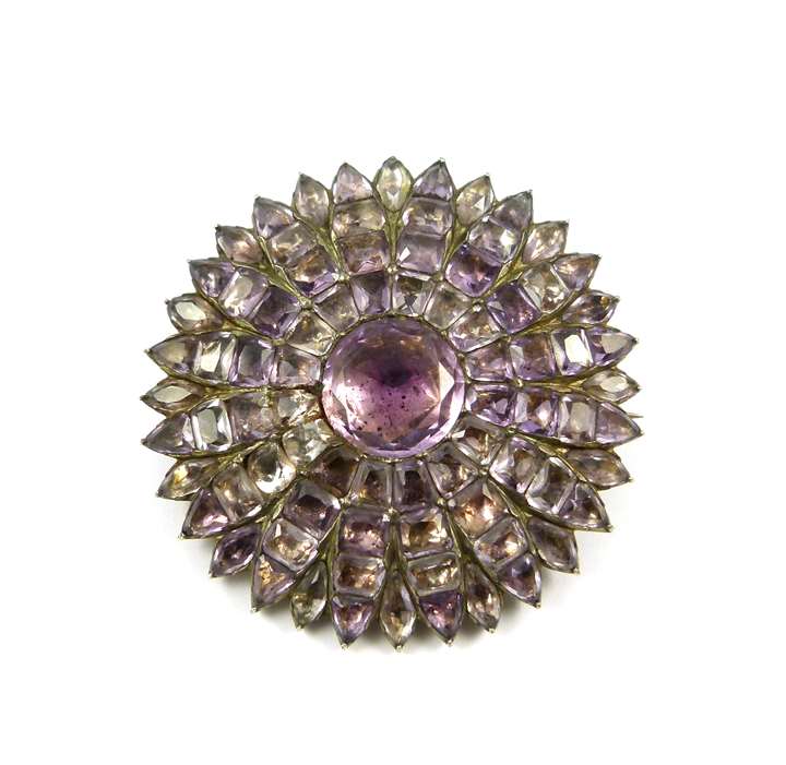 18th century Portuguese amethyst and crystal sunflower cluster brooch